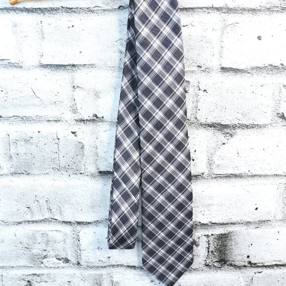 Michael Kors Necktie Men's 100% Black White Plaid Standard 58" Tartan - Picture 1 of 8